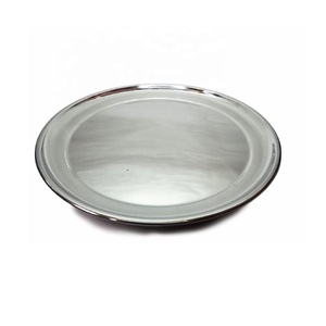 Plaque de présentation en acier inoxydable poli et verre 28 cm argent pour table à manger - Product Image 1