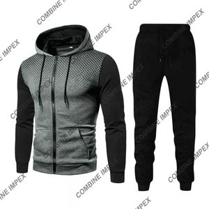 男士修身运动服套装2件套运动服慢跑裤和拉链夹克休闲健身装健身跑步训练 - Product Image 1