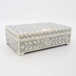 Artisan Crafted Bone Inlay Jewelry <b>Box</b> Velvet Finish <b>Decorative</b> <b>Storage</b> Tabletop Art Deco Jewelry <b>Storage</b> Anniversary Get Well - Product Image 4