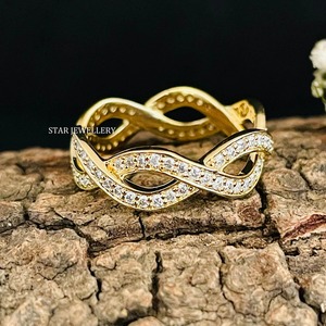 14K Solid Gold Natural Diamond Christian Luxury <b>Infinity</b> Eternity Wedding Ring - Product Image 1