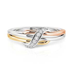 Jeulia Tri-Color Infinity <b>Ring</b> for Women-Sterling Silver with Rhodium Plated Zircon & Pearl - Product Image 1