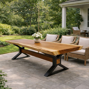 Mesa de Comedor Plegable Moderna de Madera de Arce con Borde Natural y Patas de Hierro en Forma de X, Construcción Resistente para Hogar, Hotel, Restaurante - Product Image 3