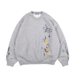 Sweatshirts de peinture pour hommes Impression DTG personnalisée Sweats à capuche en éponge française Acid Washed Vintage Distressed Men's Sweatshirt - Product Image 3