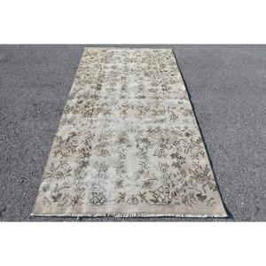 3.9x7.3 ft Turkish Rug, Vintage Area Rug, Gray <b>Brown</b> Plants & trees <b>Wool</b> Rug - Product Image 1