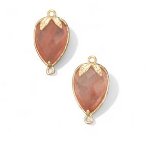 Breloques de connecteur de feuille de pierre précieuse de Quartz de pastèque de larme-925 argent plaqué or diamant chrétien fabrication de bijoux à bricoler soi-même - Product Image 1