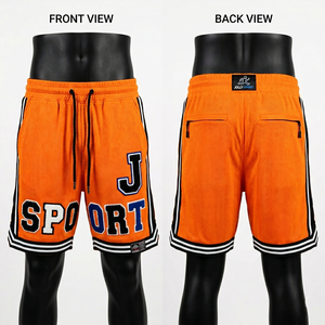 Premium 240 GSM Polyester Mesh Basketball <b>Shorts</b> Beige Contrast Hem Embroidery Chenille <b>Patch</b> Custom Logo <b>men's</b> <b>shorts</b> - Product Image 6