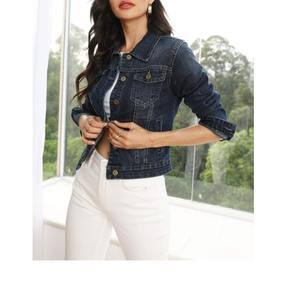 Chaqueta vaquera recortada de manga larga para mujer, Vintage ajustada de estilo chaqueta vaquera, bolsillos con botones de solapa para proveedor de impresión de BD - Product Image 6