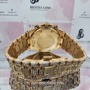 VVS Moissanite Fully Iced Chronograph Automatic Luxury Watch Gold Tone Stainless Steel Bracelet Sapphire Glass Unisex - Product Image 3
