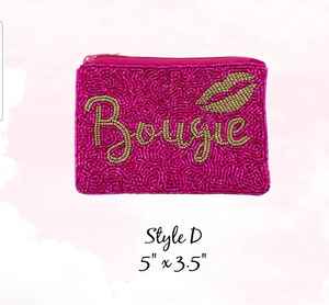 Bouige กระเป๋าใส่เหรียญประดับลูกปัด,กระเป๋าใส่เมล็ดสีดำทองสีชมพู - Product Image 5