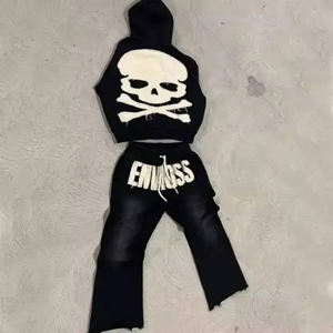 ชุดเซ็ตเสื้อผ้าผู้ชายแบบสองชิ้นสำหรับฤดูหนาวน้ำหนักเบา ผลิตตามสั่ง (OEM) พร้อมกางเกงขายาวปักลายแบบดิสเทรสและผ้าถักแบบย้อมสีเอซิด - Product Image 4