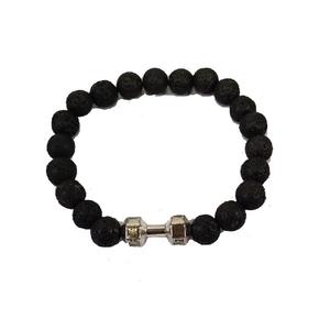 Bracelet d'haltères en pierre de lave volcanique noire naturelle Bracelets de perles mates bracelet de guérison en cristal d'haltère d'énergie de magnétite - Product Image 3