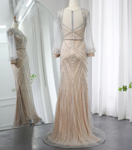 Robes de soirée de luxe en cristal brodé, taille empire, perles, longueur au sol, robe de soirée fantaisie avec strass, vêtements de fête - Product Image 5