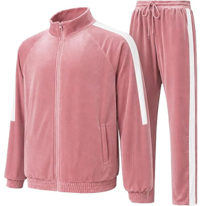 Men's 2-Piece Waterproof Breathable 100% Cotton <b>Velour</b> Full-Zip <b>Tracksuits</b> with Velvet Jacket and Pant Sports Suit - Product Image 6
