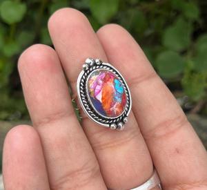 Silver Blue Copper <b>Turquoise</b> <b>Ring</b> Classic Style Handmade Gemstone Jewelry for Engagement Gift For Her - Product Image 2