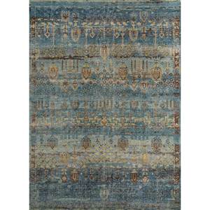 Alfombra de Lana Anudada a Mano Erbe GS-1015 Azul, Rectangular de 9x12, con Patrón de Medallón, para Decoración de Sala de Estar Juvenil - Product Image 1