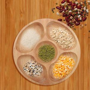 Plateau de service rond en bois de hêtre à compartiments - Assiette à noix et à collations en bois divisée - Plateau d'apéritif en bois naturel - Product Image 1