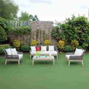 Elegant Outdoor Rope Lounge Sofa <b>Set</b> with Solid Wood Base RASF-168 - Product Image 1