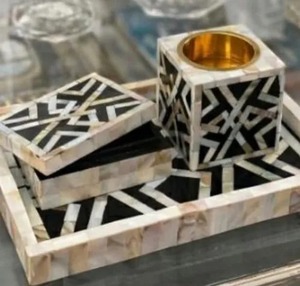 Traditional Bone Inlay Bakhoor Tray Set Built For Cultural Interiors Featuring Carved Patterns And Elegant Finish - Product Image 3