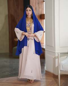 ชุดเดรสหรูหราแบบ 2 ชิ้นสำหรับผู้หญิงมุสลิม ดีไซน์เรียบง่ายประดับลูกปัด ชุดคลุมมุสลิมสำหรับงานปาร์ตี้ งานแต่งงาน ตกแต่งด้วยลายปักแบบเปิด - Product Image 5