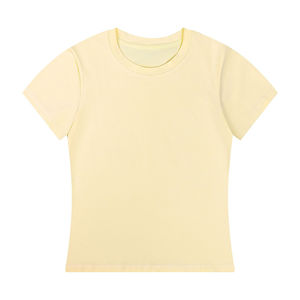 Camiseta corta de color liso con mangas de mujer y cuello redondo confeccionada en algodón de alta calidad perfecta para verano casual streetwear - Product Image 6