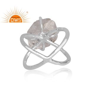 Anillo de Plata de Ley Fina Hecho a Mano con Diseño de Cruz de Diamante Herkimer Natural, Fabricante de Joyería Personalizada - Product Image 4