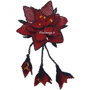 İğne Oyası Sarkaçlı Kırmızı-Siyah Broş Moda Estetiği Broşları - Product Image 1