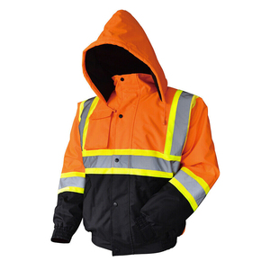 High Visibility Waterproof Insulated Safety Hoodie Road Work Jacket with Reflective Stripes & Fleece Lining Polyester Workwear - Product Image 4