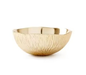 <b>Unique</b> Gold Tone Metal Serving Bowl with a Leaf Engraved Design and Premium Finished Chocolate Bowl Set of 2 - Product Image 2