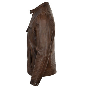 Men's <b>Retro</b> Style Leather Jacket Spring Autumn Leisure Slim Fit with Stand-Up Collar Zipper Canvas <b>Fabric</b> Front Logo Placement - Product Image 4