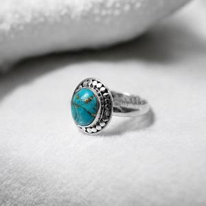 Anillo fino de Plata de Ley 925 hecho a mano de diseñador turquesa con ajuste de bisel de diamante de corte ovalado Natural joyería elegante - Product Image 4