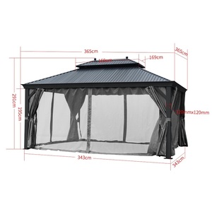 Pergola da Giardino 3,65x3,65m Altezza 225cm Baghdad Antracite in Alluminio con Tetto Rigido e Tende Parasole in Poliestere - Product Image 6