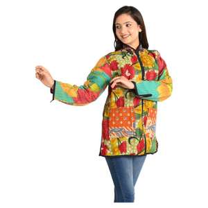 Handmade Boho Chic <b>Lightweight</b> Vintage Cotton Kantha Reversible <b>Jacket</b> for <b>Women</b> Sustainable Stylish for Autumn Winter Seasons - Product Image 5