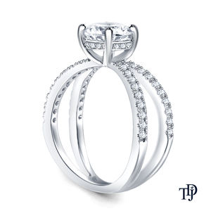 Bague de fiançailles en platine à double bande avec diamant d'accent et diamant central, vente en gros OEM, fabricant international - Product Image 2