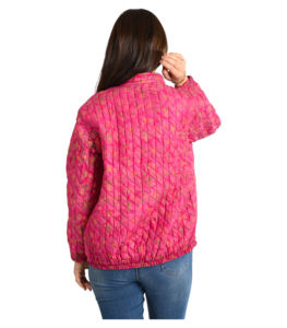 Femmes belle main bloc imprimé coton matelassé veste imprimé fleuri décolleté poches hiver court manteau tissé tissage - Product Image 5