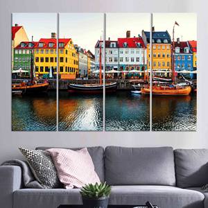 Impresión en lienzo de Nyhavn Dinamarca: escena colorida del puerto de Copenhague, JUEGO DE 4 LIEÑOS - Product Image 1