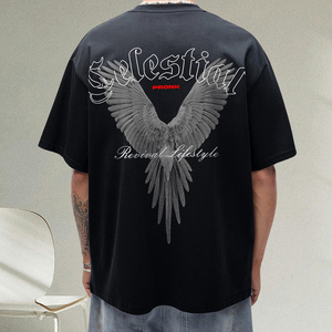 Venta al por mayor de ropa de calle de alta calidad de gran tamaño lavado ácido camisetas 100% algodón Celestial hombres gráfico impreso camiseta de gran tamaño - Product Image 3