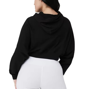 Women's Winter Printed Hooded Crop Top Hoodie 100% Cotton Premium Customizable Streetwear Sweatshirt with <b>Drop</b> Shoulder - Product Image 2