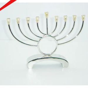 Religious 9 Branch Nickel Plated Menorah <b>Candle</b> Stand Metal Casted For Home Temple - Product Image 1