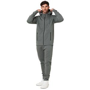 Conjunto Deportivo de Dos Piezas para Hombre, Sudadera con Capucha de Color Sólido, Chaqueta con Cierre y Pantalones Deportivos, Estilo Casual, Forro Polar, Ropa de Calle, Invierno, Cálido y Moderno - Product Image 2