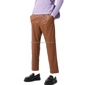 กางเกงหนังเทียมสีน้ำตาลทันสมัยสำหรับผู้ชายเอวยางยืดมีกระเป๋าเหมาะสำหรับสตรีทแวร์และลุคลำลอง - Product Image 3