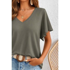 Chemisier en viscose à manches courtes et col en V pour femme, 31379 - Vert - Product Image 2