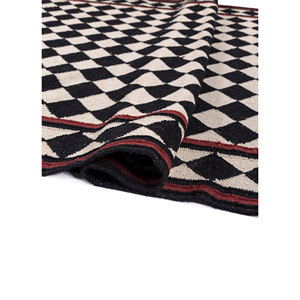 พรมขนสัตว์ลายเรขาคณิตอัลฮัมบรา สีเทา-ดำ ทอแบบเรียบ สำหรับบ้าน รูปทรงสี่เหลี่ยมผืนผ้า ลายทาง สำหรับห้องโถง ห้องนอน ห้องนั่งเล่น - Product Image 2