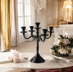 Candelabro de Metal Negro de 5 Brazos |   Candelabro de Estilo Europeo |   Portavelas Cónico Reutilizable para Bodas y Decoración del Hogar - Product Image 1