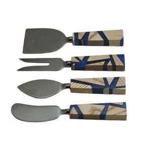 Juego de cuchillos para queso de resina y acero de lujo, Juego de 4 piezas con asas doradas, herramientas elegantes para servir queso, elegantes acentos de resina para fiestas - Product Image 3