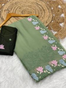 Incroyable Crush De Couleur Avec Resham Broderie Saree Femme Fabrication De Mode De L'Inde Au Taux Le Plus Bas - Product Image 3