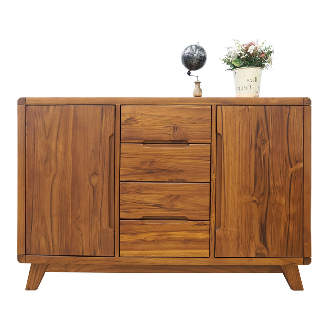 Nordic Modern Transitional Teak Wood Sustainable Solid Wood Indonesian Legal Wood Certified Storage Cabinet 2-Door Living Room