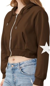 Sudadera con Capucha Corta Estampada con Estrellas para Mujer, Transpirable, de Moda Otoñal, Fabricantes de Alta Calidad, Sudadera Informal Personalizada - Product Image 6
