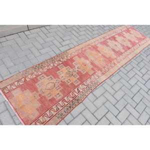 Tapis en Laine Rouge Orange Vintage 2.6 X 10.5ft Classique Grande Surface Zone Turque Abstrait Latex Couloir Rectangulaire pour Chambres à Coucher - Product Image 2