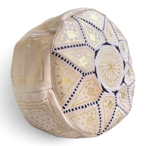 <b>Moroccan</b> Foldable Handmade Leather Round Pouf Ottoman Footrest Seat with Gold Embroidery Traditional Modern <b>Footstool</b> - Product Image 2
