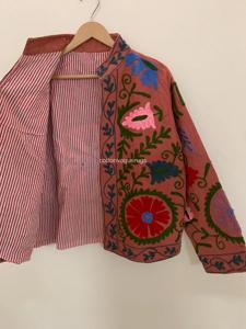 Hand Embroidered Floral Cotton Jacket Mandarin Collar Full Sleeve Women's Spring Outerwear Chinese Style Casual Coat - Product Image 4